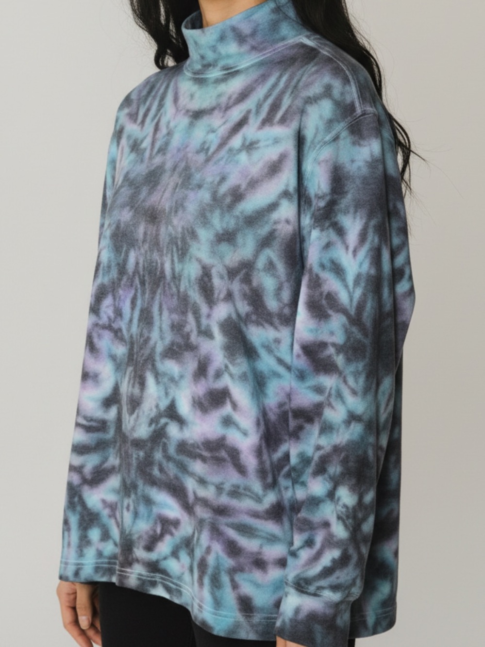 Teal Mock Neck Tie Dye Long Sleeve Sweatshirt Purple Psychedelic Hippie Size M - Picture 1 of 10